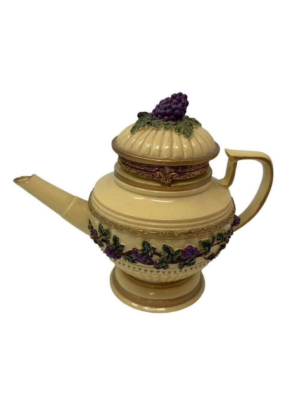 Nini Vineyard Teapot Trinket Keepsake Box Collectible Mini Hand Painted 6-41
